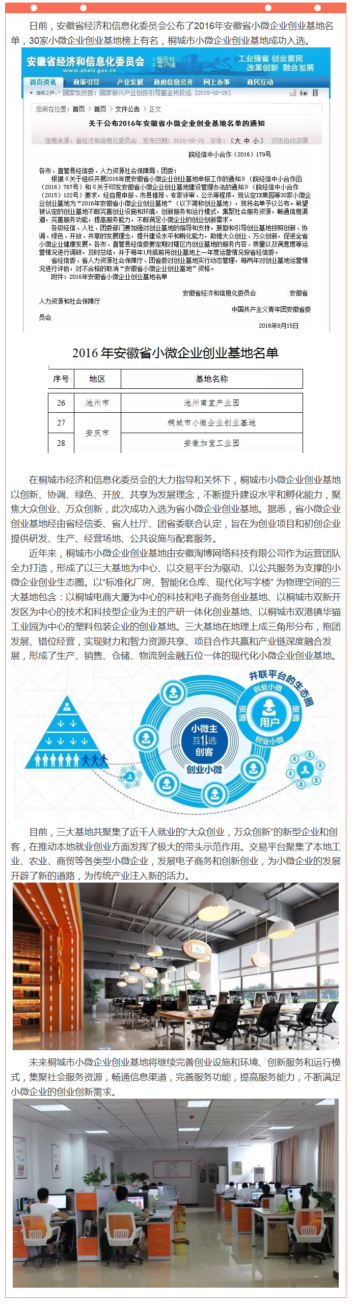喜訊桐城市小微企業(yè)創(chuàng)業(yè)基地入選省小微企業(yè)創(chuàng)業(yè)基地